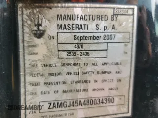 2008 Maserati GranTurismo с VIN ZAMGJ45A480034390, выставлен на аукционе Copart как лот 59290025 с пробегом 54 645 миль миль и Чистый • Clean title. История ставок и продаж доступна на DreamBid. Изображение 12.