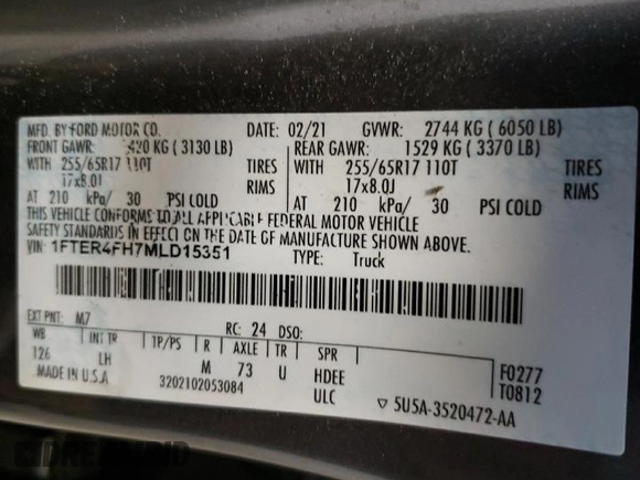 2021 Ford Ranger XL with VIN 1FTER4FH7MLD15351, listed as a Copart auction lot 46103864 with 40,176 mi miles and Clean Title. Bid and sale history available at DreamBid. Image 12.