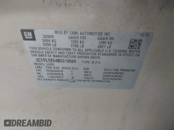 2011 GMC Terrain SLE-2 with VIN 2CTFLTE54B6319584, listed as a IAAI auction lot 41849980 with 78,855 mi miles. Bid and sale history available at carsss.com. Image 9.