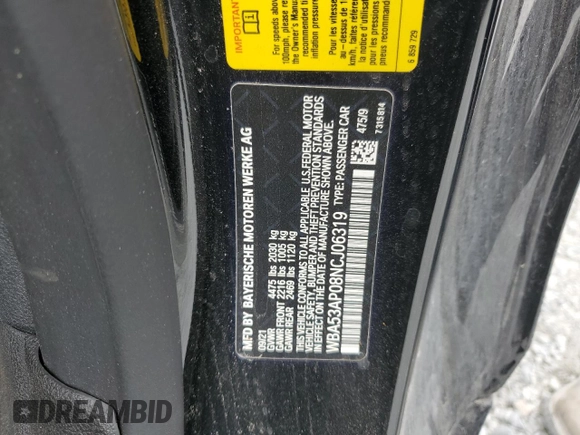 2022 BMW 4 Series 430i z VIN WBA53AP08NCJ06319, wystawiony jako Copart lot #50144015 z przebiegiem 17 935 mil mil oraz Szkoda całkowita • Salvage title. Historia ofert i sprzedaży dostępna na DreamBid. Obrazek 12.