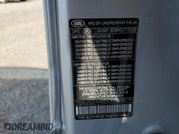 2006 Land Rover LR3 with VIN SALAD24466A390356, listed as a Copart auction lot 54254545 with 149,097 mi miles and Clean title. Bid and sale history available at DreamBid. Image 14.