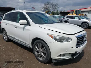 2013 Infiniti JX35 with VIN 5N1AL0MM8DC320594, listed as a IAAI auction lot 42009273 with 176,271 mi miles. Bid and sale history available at carsss.com. Image 1.