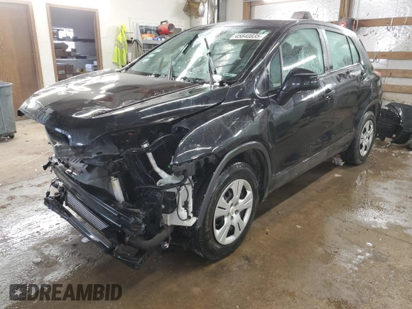 2015 Chevrolet Trax LS with VIN 3GNCJKSB8FL229999, listed as a Copart auction lot 45840835 with 109,423 mi miles and Salvage Title. Bid and sale history available at carsss.com. Image 1.