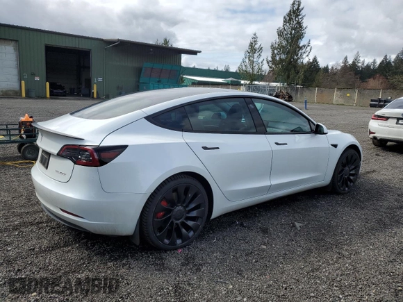 2023 Tesla Model 3 Performance with VIN 5YJ3E1EC0PF498509, listed as a Copart auction lot 50579835 with 32,327 mi miles and Salvage Title. Bid and sale history available at carsss.com. Image 3.