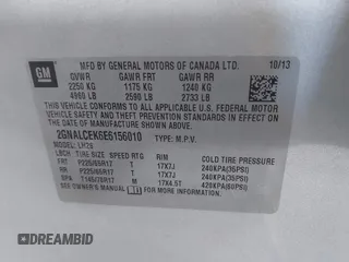 2014 Chevrolet Equinox LT with VIN 2GNALCEK6E6156010, listed as a IAAI auction lot 41869019 with 130,564 mi miles. Bid and sale history available at carsss.com. Image 9.