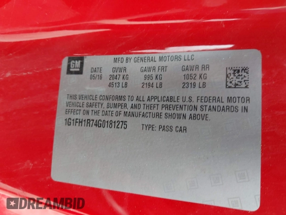 2016 Chevrolet Camaro 2SS с VIN 1G1FH1R74G0181275, выставлен на аукционе IAAI как лот 42321153 с пробегом Не указан миль и . История ставок и продаж доступна на DreamBid. Изображение 9.