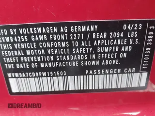 2023 Volkswagen Golf GTI 40th Anniversary Edition with VIN WVW9A7CD9PW191503, listed as a IAAI auction lot 41296669 with 25,306 mi miles. Bid and sale history available at carsss.com. Image 9.