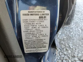 2002 Isuzu Rodeo S with VIN 4S2CK58W124307433, listed as a Copart auction lot 75447074 with 129,163 mi miles and Salvage title. Bid and sale history available at DreamBid. Image 12.
