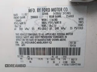 2008 Lincoln MKX with VIN 2LMDU68C48BJ09112, listed as a IAAI auction lot 41814169 with 189,005 mi miles. Bid and sale history available at carsss.com. Image 9.