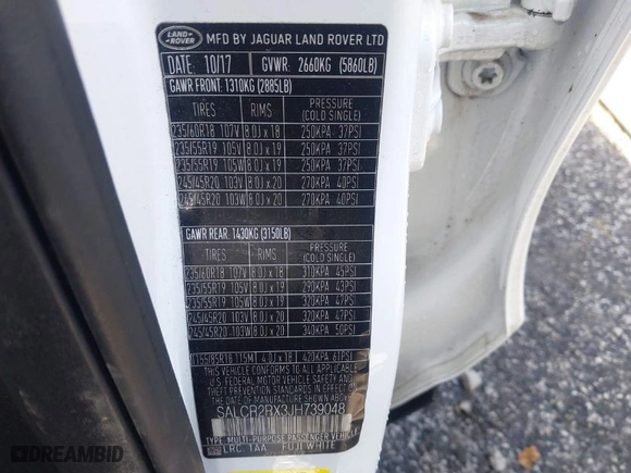 2018 Land Rover Discovery Sport HSE with VIN SALCR2RX3JH739048, listed as a IAAI auction lot 41424487 with 107,308 mi miles. Bid and sale history available at carsss.com. Image 9.
