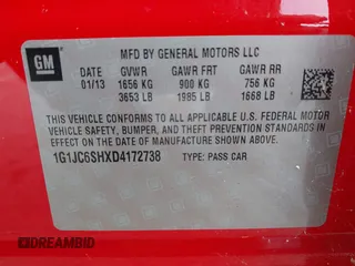 2013 Chevrolet Sonic LT with VIN 1G1JC6SHXD4172738, listed as a IAAI auction lot 41872916 with 105,829 mi miles. Bid and sale history available at carsss.com. Image 9.