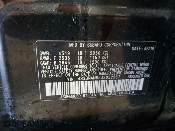 2018 Subaru Legacy Limited with VIN 4S3BNAN65J3032987, listed as a Copart auction lot 48545945 with 100,227 mi miles and Salvage title. Bid and sale history available at DreamBid. Image 13.