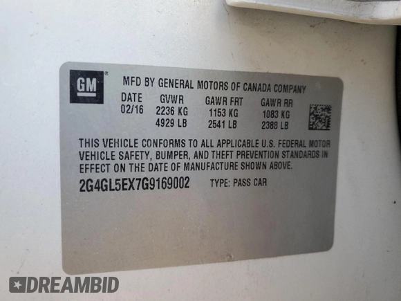 2016 Buick Regal with VIN 2G4GL5EX7G9169002, listed as a Copart auction lot 89118585 with 49,837 mi miles and Salvage Title. Bid and sale history available at DreamBid. Image 12.