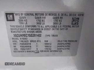 2016 Chevrolet Silverado 1500 LT with VIN 3GCUKREC7GG281402, listed as a IAAI auction lot 41724111 with 1 mi miles. Bid and sale history available at carsss.com. Image 9.