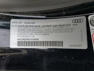 2016 Audi A3 2.0T Premium Plus with VIN WAUY8LFF9G1074639, listed as a Copart auction lot 72133872 with 86,455 mi miles. Bid and sale history available at carsss.com. Image 12.