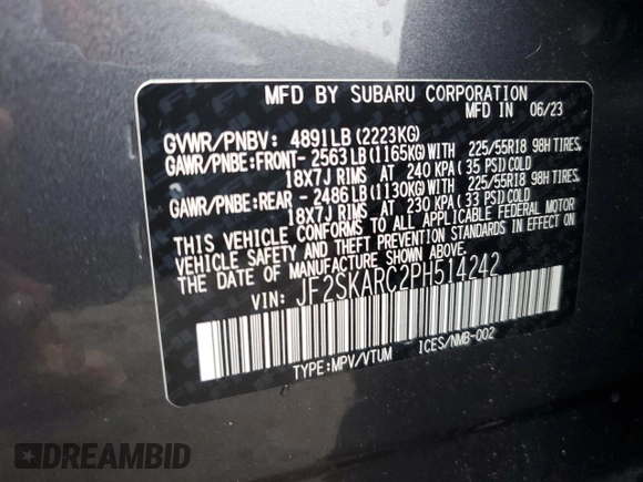2023 Subaru Forester Touring with VIN JF2SKARC2PH514242, listed as a Copart auction lot 84046234 with 5,779 mi miles and Salvage Title. Bid and sale history available at carsss.com. Image 13.