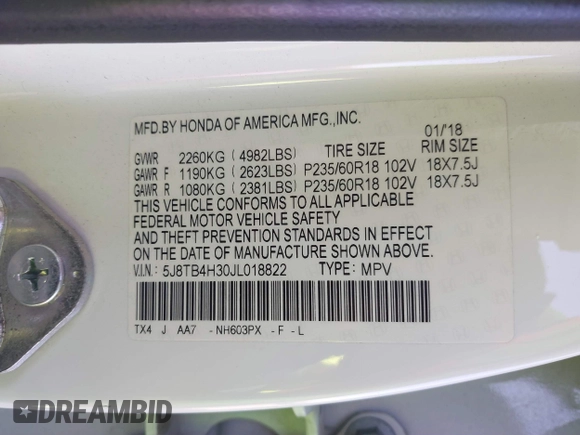 2018 Acura RDX with VIN 5J8TB4H30JL018822, listed as a IAAI auction lot 41769976 with 82,286 mi miles. Bid and sale history available at carsss.com. Image 9.