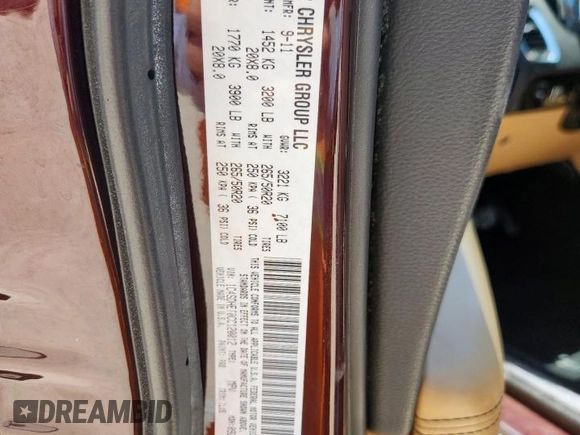 2012 Dodge Durango Citadel with VIN 1C4SDHET0CC120012, listed as a Copart auction lot 60443145 with 179,772 mi miles and Salvage title. Bid and sale history available at DreamBid. Image 14.