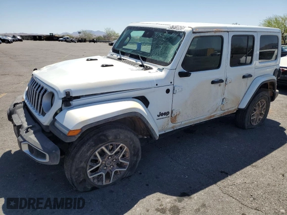 2025 Jeep Wrangler Sahara z VIN 1C4PJXEN8SW529320, wystawiony jako Copart lot #57918605 z przebiegiem 15 706 mil mil oraz Czysty tytuł • Clean title. Historia ofert i sprzedaży dostępna na DreamBid. Obrazek 1.