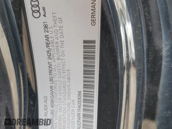 2015 Audi A5 Premium with VIN WAUCFAFR1FA033094, listed as a Copart auction lot 52738125 with 82,312 mi miles and Salvage Title. Bid and sale history available at carsss.com. Image 12.