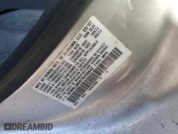 2007 Honda Odyssey EX-L with VIN 5FNRL38697B436642, listed as a Copart auction lot 47068245 with Not Provided miles and Clean Title. Bid and sale history available at DreamBid. Image 13.