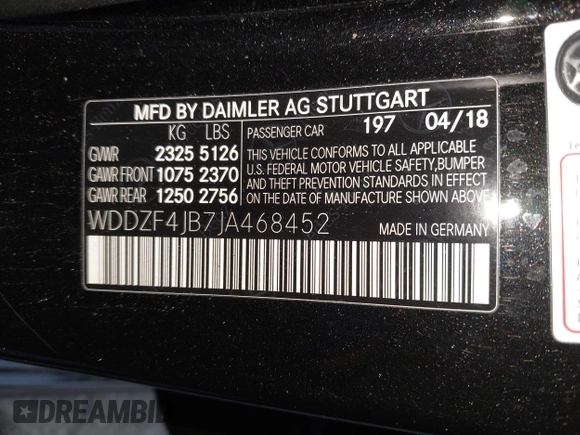 2018 Mercedes-Benz E-Class E 300 with VIN WDDZF4JB7JA468452, listed as a IAAI auction lot 41441293 with 87,552 mi miles. Bid and sale history available at carsss.com. Image 9.