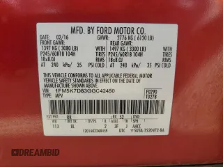 2016 Ford Explorer XLT with VIN 1FM5K7D83GGC42450, listed as a Copart auction lot 52360145 with 153,913 mi miles and Salvage Title. Bid and sale history available at carsss.com. Image 12.