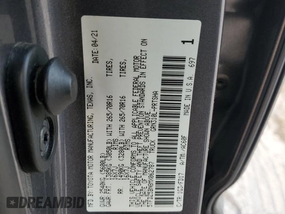 2021 Toyota Tacoma 4WD SR5 with VIN 5TFDZ5BN8MX062787, listed as a Copart auction lot 82918264 with 59,351 mi miles and Salvage Title. Bid and sale history available at carsss.com. Image 12.