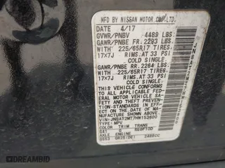 2017 Nissan Rogue SL with VIN JN8AT2MT7HW153600, listed as a IAAI auction lot 41877721 with 126,889 mi miles. Bid and sale history available at carsss.com. Image 9.