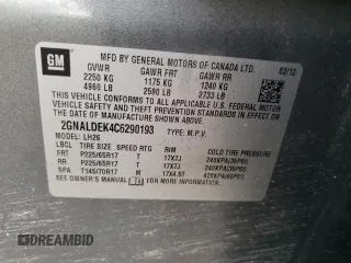 2012 Chevrolet Equinox 1LT z VIN 2GNALDEK4C6290193, wystawiony jako Copart lot #57596395 z przebiegiem 192 781 mil mil oraz Tytuł czysty. Historia ofert i sprzedaży dostępna na DreamBid. Obrazek 13.