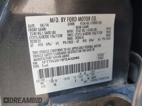 2015 Ford F-250 Lariat с VIN 1FT7W2BT5FEA32986, выставлен на аукционе IAAI как лот 42278840 с пробегом 254 023 миль миль и . История ставок и продаж доступна на DreamBid. Изображение 9.