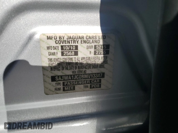 2011 Jaguar XJ with VIN SAJWA1JC0BMV13347, listed as a Copart auction lot 87699375 with Not Provided miles and Salvage Title. Bid and sale history available at DreamBid. Image 12.