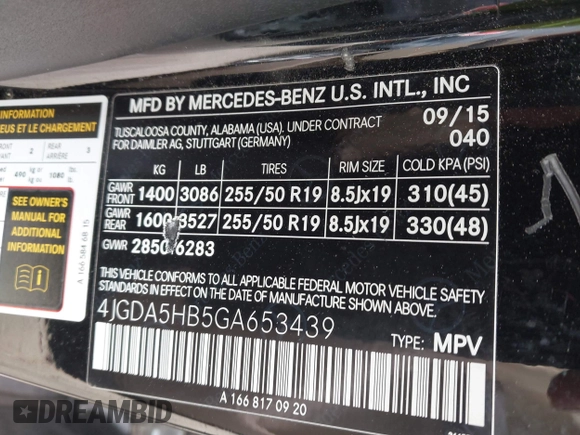 2016 Mercedes-Benz GLE 350 с VIN 4JGDA5HB5GA653439, выставлен на аукционе IAAI как лот 42262079 с пробегом 84 639 миль миль и . История ставок и продаж доступна на DreamBid. Изображение 9.