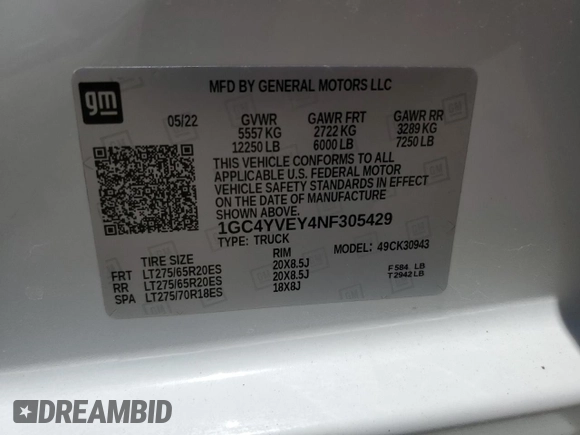 2022 Chevrolet Silverado 3500HD High Country with VIN 1GC4YVEY4NF305429, listed as a Copart auction lot 64597785 with 117,583 mi miles and Clean title. Bid and sale history available at DreamBid. Image 13.