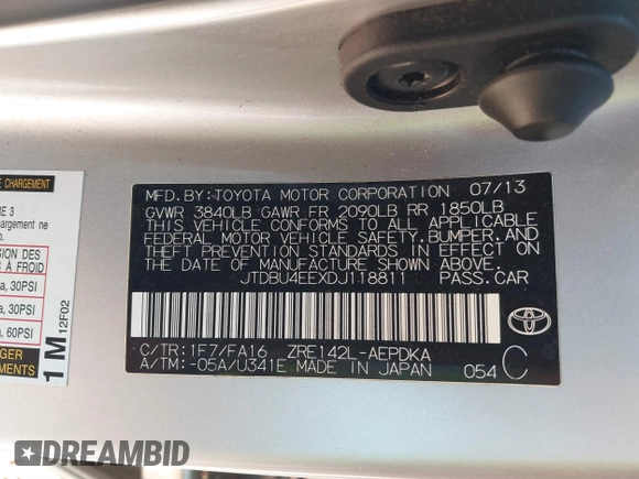 2013 Toyota Corolla L with VIN JTDBU4EEXDJ118811, listed as a IAAI auction lot 41413868 with 23,951 mi miles and . Bid and sale history available at DreamBid. Image 9.