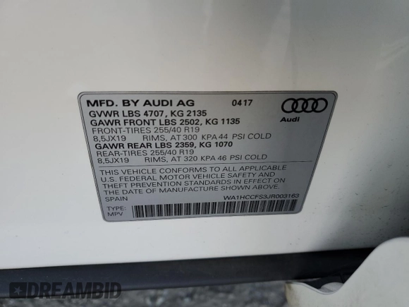 2018 Audi Q3 Premium Plus with VIN WA1HCCFS3JR003163, listed as a Copart auction lot 51308145 with 120,436 mi miles and Clean Title. Bid and sale history available at carsss.com. Image 13.