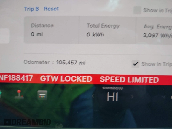2022 Tesla Model 3 with VIN 5YJ3E1EA7NF188417, listed as a IAAI auction lot 41885623 with 105,457 mi miles and . Bid and sale history available at DreamBid. Image 7.