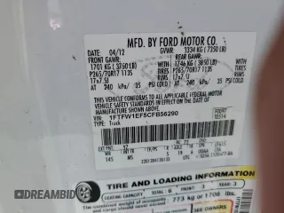 2012 Ford F-150 XL with VIN 1FTFW1EF5CFB56290, listed as a Copart auction lot 74875874 with 233,978 mi miles and Salvage title. Bid and sale history available at DreamBid. Image 13.