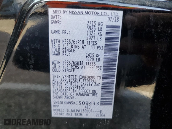2019 Infiniti QX60 Pure с VIN 5N1DL0MN5KC509433, выставлен на аукционе Copart как лот 78223164 с пробегом 58 918 миль миль и Списание • Salvage title. История ставок и продаж доступна на DreamBid. Изображение 15.