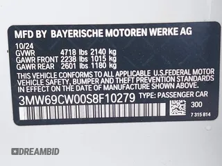 2025 BMW 3 Series 330i with VIN 3MW69CW00S8F10279, listed as a IAAI auction lot 42449705 with 8,908 mi miles and . Bid and sale history available at DreamBid. Image 9.