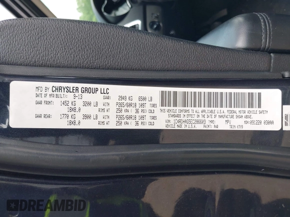 2014 Dodge Durango SXT with VIN 1C4RDHAG5EC286603, listed as a IAAI auction lot 42092392 with 152,503 mi miles and . Bid and sale history available at DreamBid. Image 9.