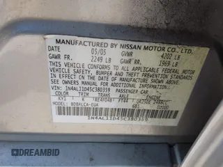 2005 Nissan Altima S z VIN 1N4AL11D45C380359, wystawiony jako IAAI lot #42022290 z przebiegiem 113 156 mil mil oraz . Historia ofert i sprzedaży dostępna na DreamBid. Obrazek 9.