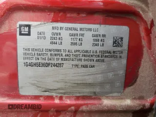 2013 Buick LaCrosse Premium 2 with VIN 1G4GH5E36DF244287, listed as a Copart auction lot 58830115 with 218,924 mi miles and Salvage title. Bid and sale history available at DreamBid. Image 12.