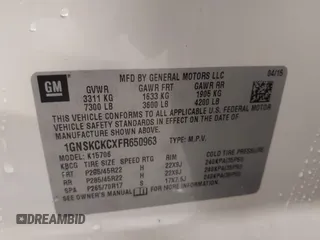 2015 Chevrolet Tahoe LTZ с VIN 1GNSKCKCXFR650963, выставлен на аукционе IAAI как лот 42319953 с пробегом 162 139 миль миль и . История ставок и продаж доступна на DreamBid. Изображение 9.