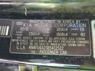 2011 Kia Forte EX with VIN KNAFU4A25B5412522, listed as a IAAI auction lot 40916886 with 1 mi miles. Bid and sale history available at carsss.com. Image 9.
