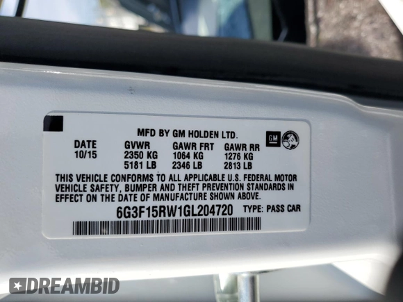 2016 Chevrolet SS with VIN 6G3F15RW1GL204720, listed as a Copart auction lot 42984425 with Not Provided miles and Salvage Title. Bid and sale history available at DreamBid. Image 12.