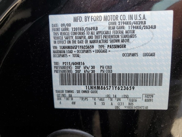2001 Lincoln LS Luxury with VIN 1LNHM86S71Y623659, listed as a Copart auction lot 82634614 with 112,611 mi miles and Salvage Title. Bid and sale history available at DreamBid. Image 12.