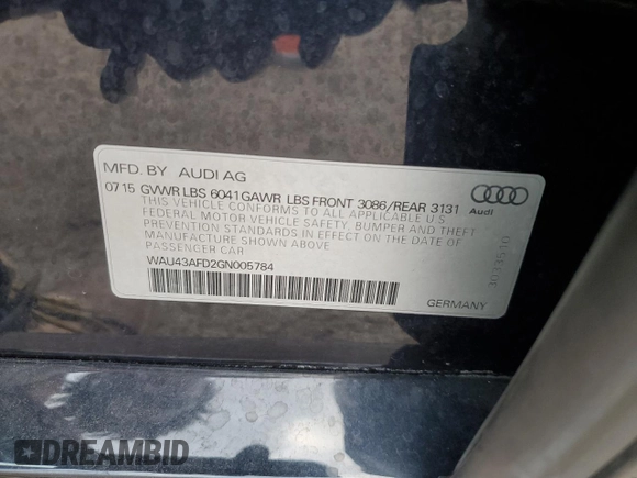 2016 Audi A8 L 4.0T Sport with VIN WAU43AFD2GN005784, listed as a Copart auction lot 78958264 with 146,710 mi miles and Salvage Title. Bid and sale history available at carsss.com. Image 13.