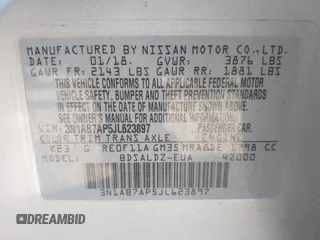 2018 Nissan Sentra SV z VIN 3N1AB7AP5JL623897, wystawiony jako IAAI lot #41867248 z przebiegiem 80 936 mil mil oraz . Historia ofert i sprzedaży dostępna na DreamBid. Obrazek 9.