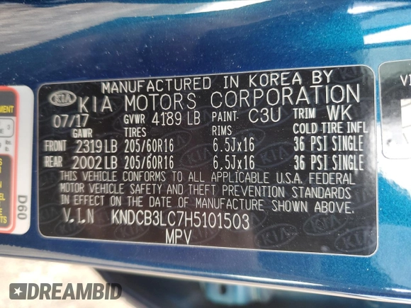 2017 Kia Niro FE with VIN KNDCB3LC7H5101503, listed as a Copart auction lot 43458795 with 217,609 mi miles and Salvage Title. Bid and sale history available at carsss.com. Image 14.